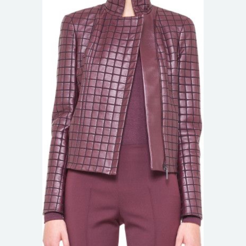 Akris Burgundy Grid Pattern Blazer
